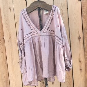 Knox Rose Embroidered Dusty Pink Bohemian XL Top